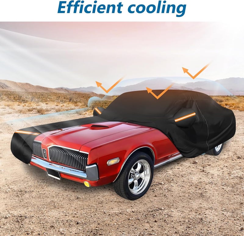BIGACOVER Car Cover for Mercury Cougar 1967-1973,1980-1997, Waterproof 210D Oxford Cloth and Cotton Cover Outdoor Car Cover with Zipper Windproof Heavy Duty All Weather - Image 4